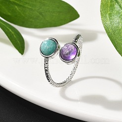 Anillos de dedo de amatista y amazonita naturales&nbsp;RJEW-A068-03P-02