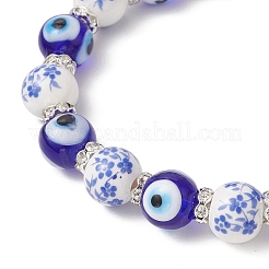 Handgefertigte Stretch-Armbänder aus Porzellankeramik mit Blumendruck und handgefertigten Bunte Malerei-Perlen mit bösem Blick für Frauen&nbsp;BJEW-JB12105-04