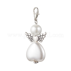 50 ciondolo a forma di cuore in perle di vetro e plastica ABS con imitazione di perle e angelo&nbsp;HJEW-JM03498-01