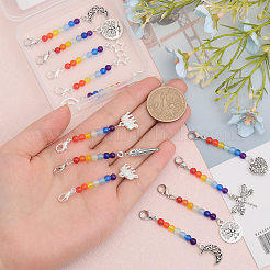 18 ciondolo decorativo con perline di giada malese naturale e tinta a tema chakra&nbsp;HJEW-CA0001-47