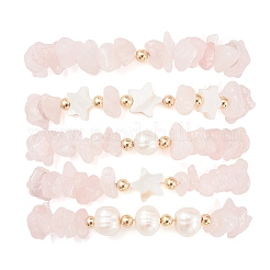 Set di braccialetti elasticizzati con chip di quarzo rosa naturale da 5 pz&nbsp;BJEW-JB09551-02
