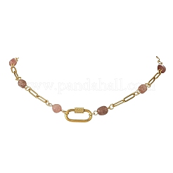 Colliers à chaîne perlée en pépites de quartz fraise naturel&nbsp;NJEW-JN06508-02