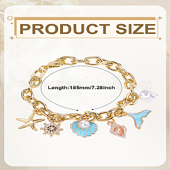 Charm-Armbänder aus Emaille-Legierung und ABS-Kunststoff mit Seesternen und Muscheln in Sommerstrand-Form&nbsp;BJEW-LP00001