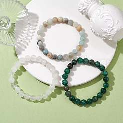3 Uds. Conjunto de pulseras elásticas con cuentas redondas de piedras preciosas naturales mezcladas de 3 estilos&nbsp;BJEW-JB10139-02