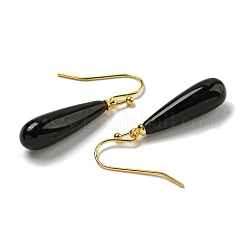 Orecchino pendente in ossidiana naturale con placcatura ionica (ip).&nbsp;EJEW-C084-01G-06