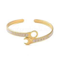 Bracelets manchette ouverts en acier inoxydable 304 émaillé en forme de clé pour femmes&nbsp;BJEW-M316-06G