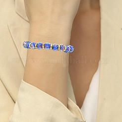 Rondelle facetado hecho a mano flor interior oro arena murano y pulseras elásticas con cuentas de hierro para mujer&nbsp;BJEW-SW001579-04