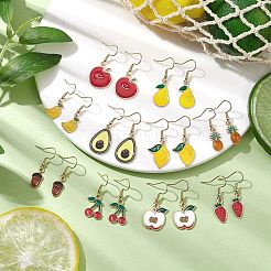 10 Paar 10 Stile Obst Legierung Emaille baumeln Ohrringe für Frauen&nbsp;EJEW-JE05905