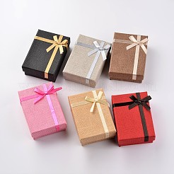 Kraft Baumwolle gefüllt Rechteck Pappe Schmuck Set Boxen mit Bogenknoten&nbsp;CBOX-D028-04