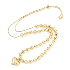 Collar con cadena de bolas y colgante de corazón de latón ajustable para mujer&nbsp;NJEW-U015-02G