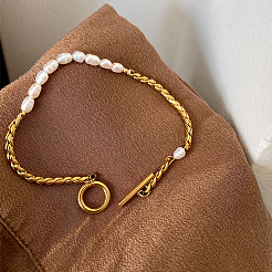 Armbänder aus Edelstahl 304 und Kunststoff mit Perlengliedern&nbsp;WG2486F-01