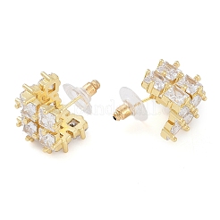 Orecchini a bottone da donna con pavé di zirconi cubici trasparenti in ottone&nbsp;EJEW-S225-08G-01