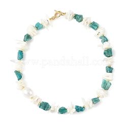 Collares de cuentas de amazonita natural en bruto y fragmentos de concha con perla ovalada para mujer&nbsp;NJEW-JN06587