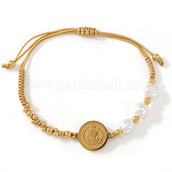 Armbänder aus Imitationsperlen und Messing mit geflochtenem Motiv des Heiligen Benedikt&nbsp;KP6024