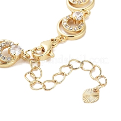 Braccialetti da donna con catena a maglie tonde e piatte in ottone placcato a cremagliera con pavé di zirconi cubici trasparenti&nbsp;BJEW-R317-13G