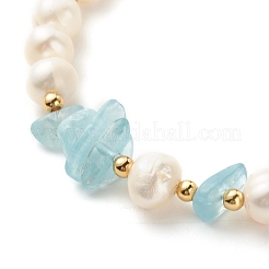 Natürliches Aquamarin-Chip-Perlenarmband&nbsp;BJEW-TA00032-04