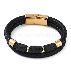Mehrsträngige Armbänder aus natürlichen Lavasteinperlen und Lederband&nbsp;BJEW-A009-05G