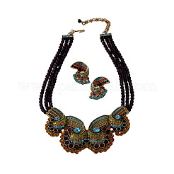 Set di collane con ciondolo multistrato in lega con strass a forma di conchiglia e orecchini a bottone&nbsp;WG942CA-02