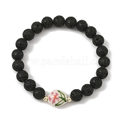 Handgefertigte Armbänder aus bedrucktem Porzellan mit Blumenmotiv und runden&nbsp;BJEW-JB14183-02