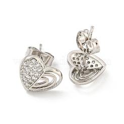 Orecchini a bottone con cuore in ottone con pavé di zirconi trasparenti&nbsp;EJEW-M258-36P