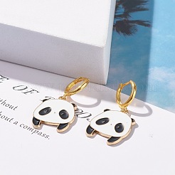 Orecchini a cerchio pendenti panda in lega smaltata per donna&nbsp;EJEW-JE04774