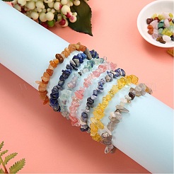 7pcs 7 Arten Chip natürliche und synthetische Edelsteinperlen-Stretch-Armbänder-Sets&nbsp;BJEW-SZ0001-39