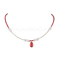 Collier pendentif en forme de larme de verre avec chaînes de perles de graines&nbsp;NJEW-JN04333
