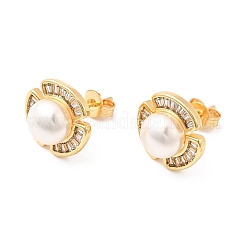 Aretes de circonita cúbica transparente con micropavé de latón y flores&nbsp;EJEW-A135-22G
