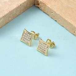 Aretes cuadrados de latón con micropavé de circonita cúbica transparente&nbsp;EJEW-Z144-09G