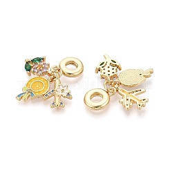 Messing Micro Pave bunte Zirkonia und Emaille europäische Anhänger&nbsp;KK-T079-78G