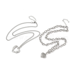 Collier double couche avec pendentif en forme de cœur et d'aile en acier inoxydable 304 pour femme&nbsp;NJEW-U044-01P