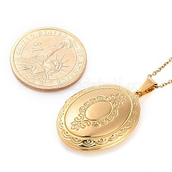Colliers à chaîne avec pendentif médaillon ovale en acier inoxydable 304 pour femmes&nbsp;NJEW-M050-04D-G