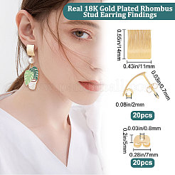 20 pieza de accesorios para pendientes de botón rectangulares curvos de latón&nbsp;KK-BBC0004-90