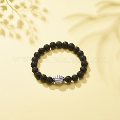 Bracciale elasticizzato in pietra lavica naturale&nbsp;BJEW-JB08553-02