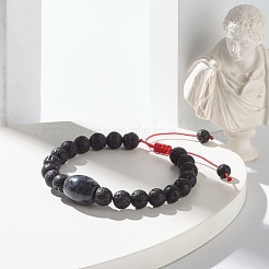 Ensemble de bracelets en perles tressées en larvikite naturelle et pierre de lave pour filles et femmes&nbsp;BJEW-JB06972-01