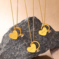 Valentinstags-Ring aus Edelstahl 304 mit klaren Zirkonia im Pavé-Stil und herzförmige Halskette für Damen&nbsp;WG8D8BB-01