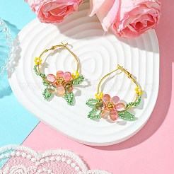 Orecchino a cerchio con fiore in vetro intrecciato&nbsp;EJEW-MZ00235-03
