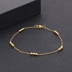 304 Edelstahl-Gliederkettenarmbänder mit runden Perlen für Damen&nbsp;LS-BJEW-D033-01G
