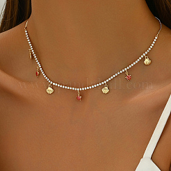 Elegante Halsketten aus Messing mit klarem Zirkonia im Ozean-Stil mit Schildkrötenpanzer-Anhänger für Frauen am Strand&nbsp;RD4972