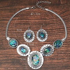 Halskette mit ovalem Anhänger aus Legierung und Paua-Muschel und Ohrhänger-Set&nbsp;FS-WG1A0FD-01
