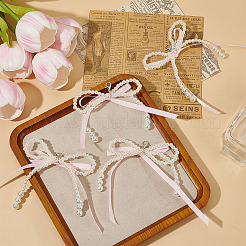 4 ciondolo decorativo con fiocco in nastro e perle finte in plastica&nbsp;DIY-HY0002-10B