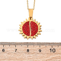 Collane con ciondolo apribile a forma di sole in argilla polimerica in acciaio inossidabile 304 con strass per donna&nbsp;NJEW-Z065-10G-02
