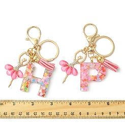 Porte-clés pendentif en résine pailletée transparente avec lettres A à Z&nbsp;KEYC-FZ00024-08