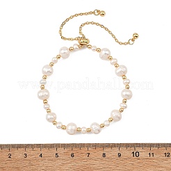 Verstellbare Armbänder mit Schiebeverschluss aus natürlichen Süßwasserzuchtperlen und Messingperlen für Damen&nbsp;BJEW-JB13878