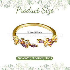 3 Stück 3 Farben Messing Micro Pave Zirkonia Manschettenringe für Damen&nbsp;RJEW-GO0001-28A