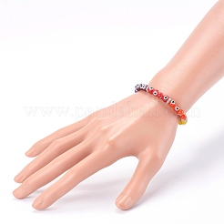 Regenbogen runder böser Blick Bunte Malerei Stretch-Perlenarmbänder für Kinder&nbsp;BJEW-JB05940