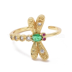 Offener Ring mit grüner Zirkonia-Libelle&nbsp;RJEW-P032-33G