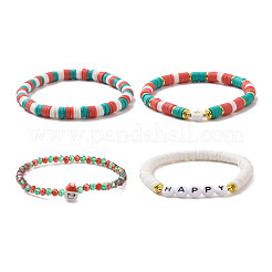 4pcs 4 style argile polymère heishi surfeur bracelets extensibles ensemble&nbsp;BJEW-TA00261