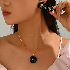 Elegantes Set aus Halskette mit Rosenanhänger aus Kunstharz und passenden Ohrsteckern für Damen&nbsp;DC8905