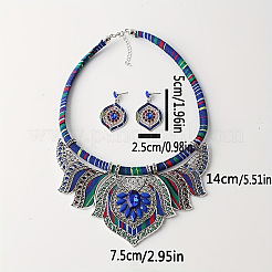 Collane con ciondolo in lega di strass e cordino in poliestere in stile etnico bohémien e orecchini pendenti con occhio di cavallo&nbsp;FS-WG2889B-02